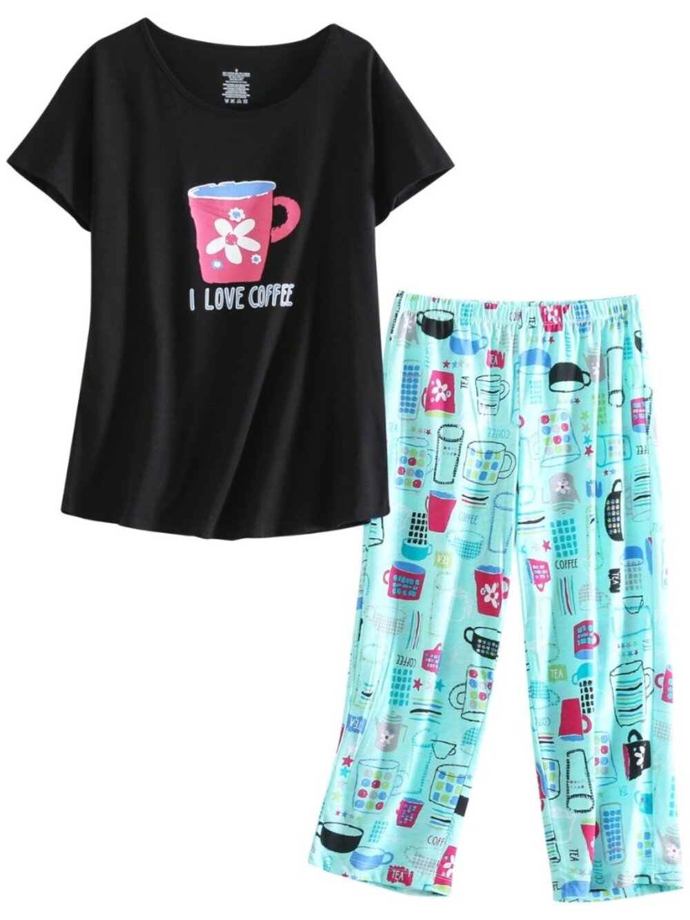 Womens Pajama Set Sleepwear Short Sleeve Top with Capri Pant Pj set